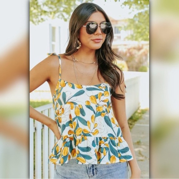 mine Tops - 🍋 Mine Yellow and Blue Peplum Camisole Top